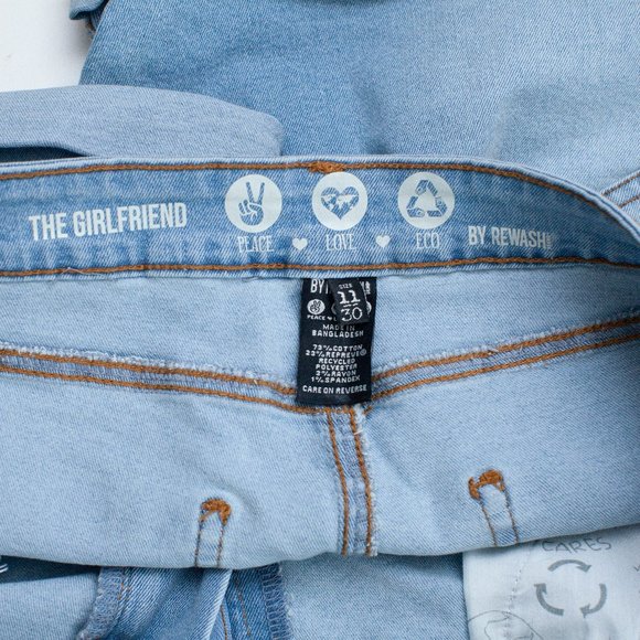 Rewash The Girlfriend 11/30 Mid-Rise Blue Denim Shorts Eco-Friendly Stretch - Picture 5 of 6